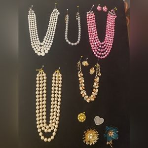 Vintage jewelry lot bundle necklace brooch earrings 80s mid century